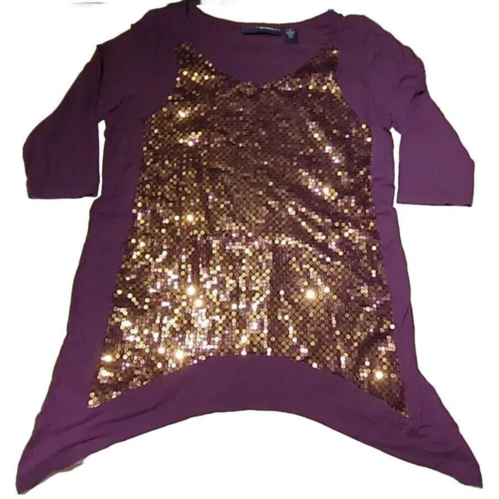 Women's size Medium demin 24/7 top Blouse Purple With sequins